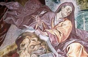 Die Evangelisten Markus und Johannes und Engel mit Vorhangdraperie