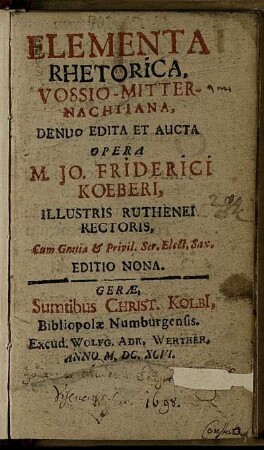 Elementa Rhetorica, Vossio-Mitternachtiana : Denuo Edita Et Aucta