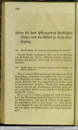 Ueber die dem Pflanzenbau schädlichen Thiere und die Mittel zu deren Vertilgung