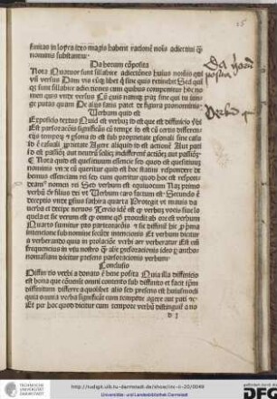 Expositio textus: quid est verbum id est que est diffinitio verbi est pars orationis significans cum tempore
