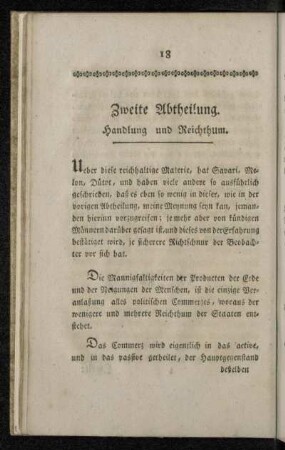 Zweite Abtheilung. Handlung und Reichthum.