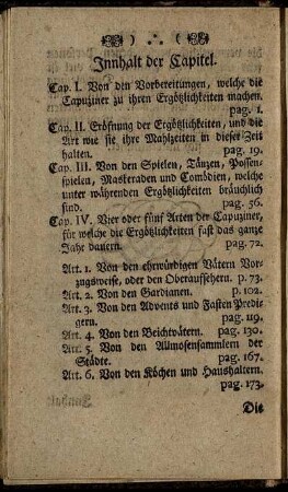 Innhalt der Capitel.