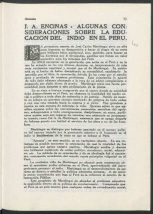 Algunas consideraciones sobre la educación del indio en el Perú