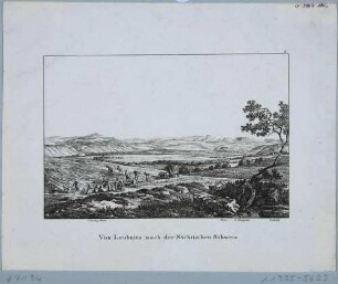 Blick von Leubnitz (Dresden-Leubnitz-Neuostra) nach der Sächsischen Schweiz, aus den 30 Mahlerischen An- und Aussichten von Dresden ...