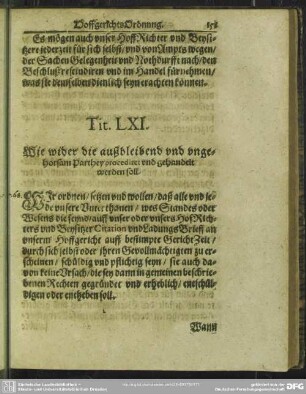 Tit. LXI. Wie wider die außbleibend und ungehorsam Parthey procediret und gehandelt werden soll