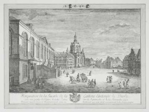 Perspective de la Façade de la Gallerie Electorale de Dresde avec une partie de l'Eglise de Notre dame vers la Rammische et de la Pirnaische Gasse