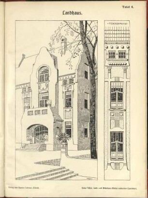 Landhaus. / Oskar Fischer, Land- und Wohnhaus-Motive modernen Charakters. / Verlag von Charles Coleman, Lübeck.