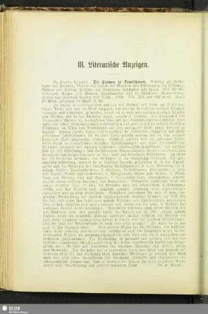 III. Literarische Anzeigen