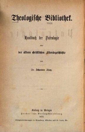 Handbuch der Patrologie oder der ältern christlichen Literärgeschichte