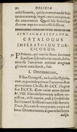 Syntagma Secundum. Catalogus Imperatorum Turcicorum