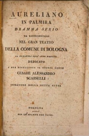 Aureliano in Palmira : Dramma serio