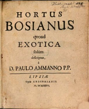 Hortus Bosianus : quoad exotica solum descriptus