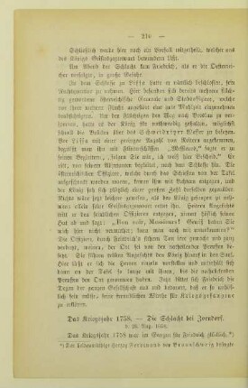 Das Kriegsjahr 1758. - Die Schlacht bei Zorndorf. d. 25. Aug. 1858