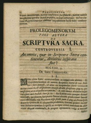 Prolegomenorum Pars Altera De Scriptura Sacra