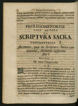 Prolegomenorum Pars Altera De Scriptura Sacra