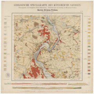 Sektion 28: Grimma und Trebsen, 1897 : Section Grimma-Trebsen / geolog. Aufnahme von A. Penck. - geolog. Revision zur 2. Aufl. / ausgef. von E. Danzig.. - 1:25 000. - Leipzig : Giesecke & Devrient , 1897 ; Mit 3 Profilen