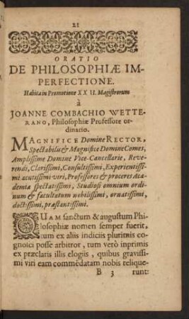 Oratio De Philosophiae Imperfectione.
