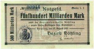 Geldschein / Notgeld, 500 Milliarden Mark, 27.8.1923