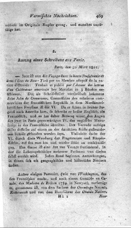 Auszug eine Schreibens aus Paris : Paris, den 30 März 1801