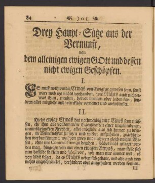 Drey Haupt-Sätze aus der Vernunft, von dem alleinigen ewigen GOtt und dessen nicht ewigen Geschöpfen