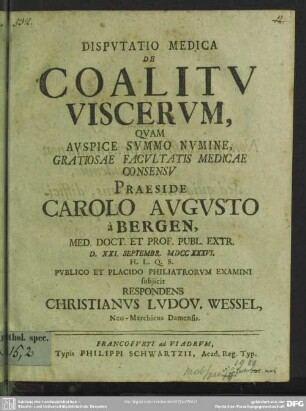 Disputatio Medica De Coalitu Viscerum