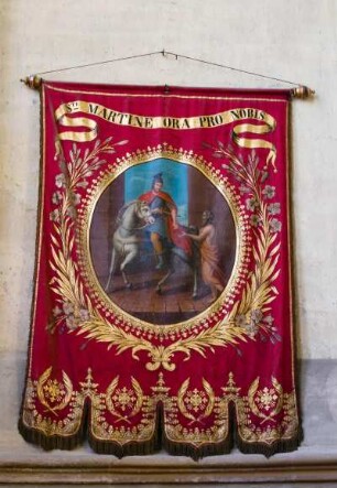 Frankreich. Centre. Indre et Loire. Tours. Cathedrale Saint Gatien. Gotik. Banner mit Motiv Saint Martin