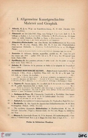 I. Allgemeine Kunstgeschichte. Malerei und Graphik (Nr. 1-334)