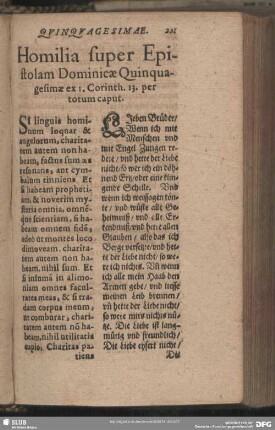 Homilia super Epistolam Dominicae Quingasimae