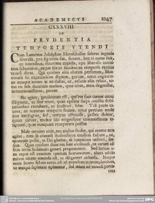 CXXXVIII De Prudentia Temporis Utendi
