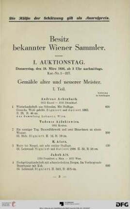 I. Auktionstag: Donnerstag, den 19. März 1936, ab 3 Uhr nachmittags (Nr. 1-217)
