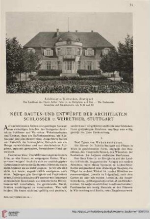 Neue Bauten und Entwürfe der Architekten Schlösser u. Weirether, Stuttgart