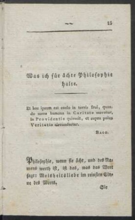 Was ich für ächte Philosophie halte