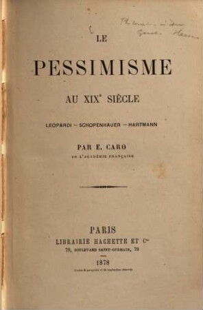 Le pessimisme au XIXe siècle : Leopardi - Schopenhauer - Hartmann