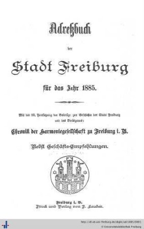 Adreßbuch der Stadt Freiburg : für das Jahr 1885