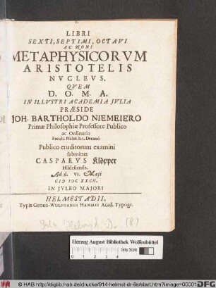 Libri Sexti, Septimi, Octavi Ac Noni Metaphysicorum Aristotelis Nucleus