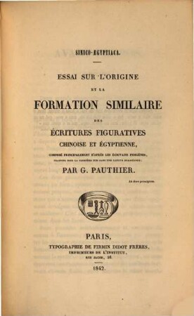 Sinico-Aegyptiaca : Essai sur l'origine et la formation similaire des écritures figuratives chinoise et égyptienne