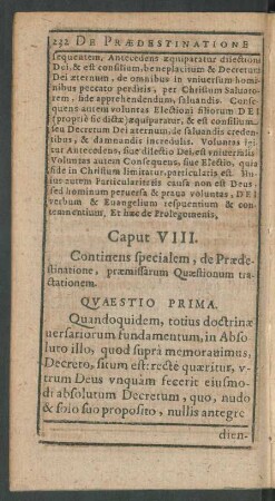 Caput VIII. Continens specialem, de Praedestinatione ...