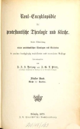 Real-Encyklopädie für protestantische Theologie und Kirche : unter Mitwirkung viele protestantischer Theologen und Gelehrten, 5. Geist bis Herder