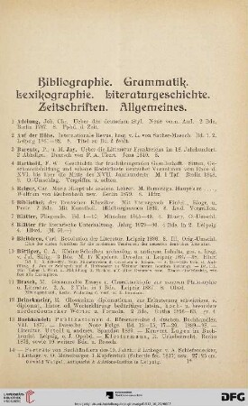Bibliographie. Grammatik. Lexikographie. Literaturgeschichte. Zeitschriften. Allgemeines (Nr. 1-116)