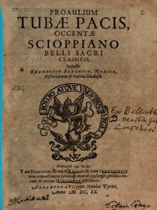 Proaulium tubae pacis, occentae Scioppiano belli sacri classico