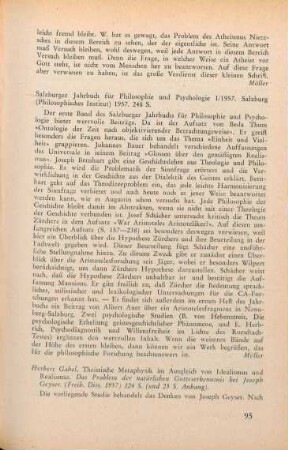 95 [Rezension] Salzburger Jahrbuch für Philosophie und Psychologie ; 1.1957