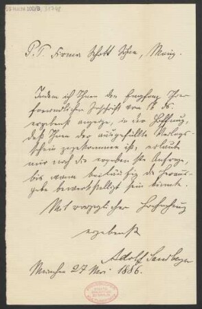 Brief an B. Schott's Söhne : 27.05.1886
