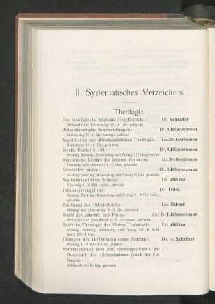 II. Systematisches Verzeichnis.