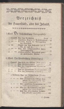 Verzeichniß der Hauptstücke, oder des Inhalts.