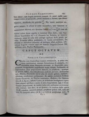 Caput Octavum. De Formulis Cyclometricis.