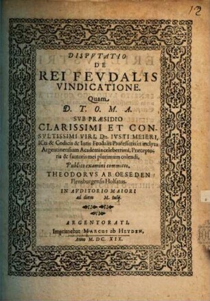 Disputatio De Rei Feudalis Vindicatione