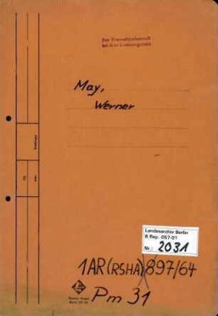 Personenheft Werner May (*09.05.1904), SS-Sturmbannführer