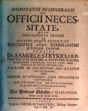 Disputatio Inauguralis De Officii Necessitate