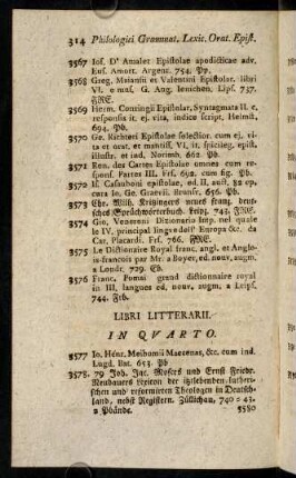 314-321, Libri Litterarii. In Quarto. - Miscellaneen. In Quarto.