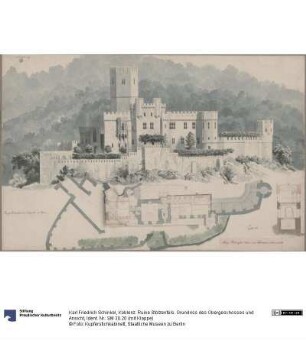 Koblenz. Ruine Stolzenfels. Grundriss des Obergeschosses und Ansicht
